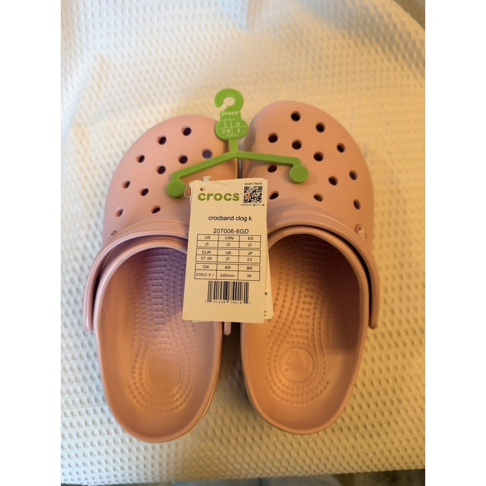 Crocs Crocband Clog Pink Unisex Kids Rubber Slip On Shoes 207006-6GD Size J5